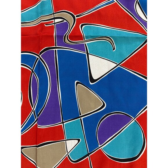 Vintage Abstract Geometric Silk Scarf Square Red Blue Purple Beige Black Headwea - Picture 4 of 4